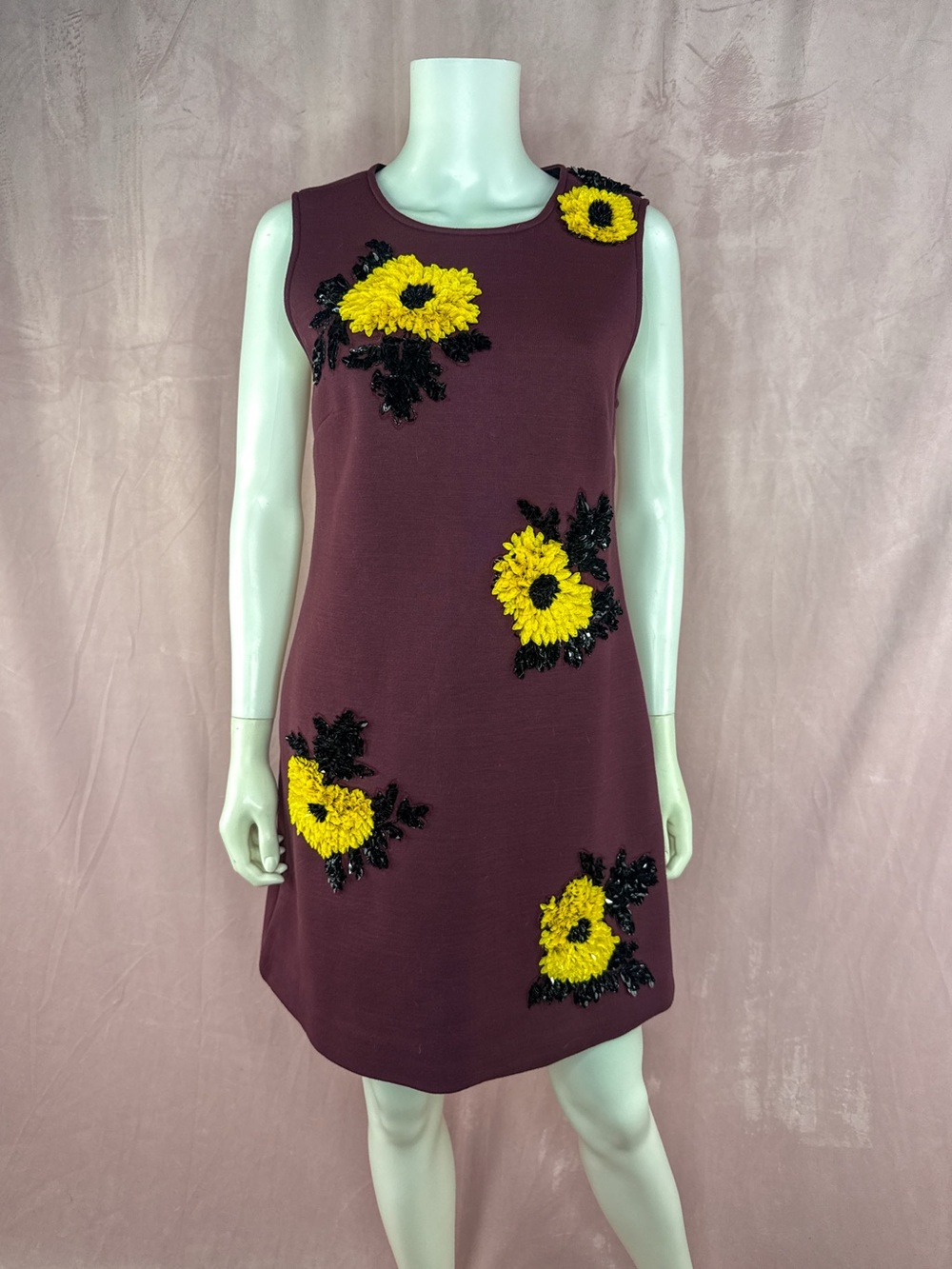 DHRUV KAPOOR Anthropologie Womens Burgundy Floral Beaded Dress Size Small